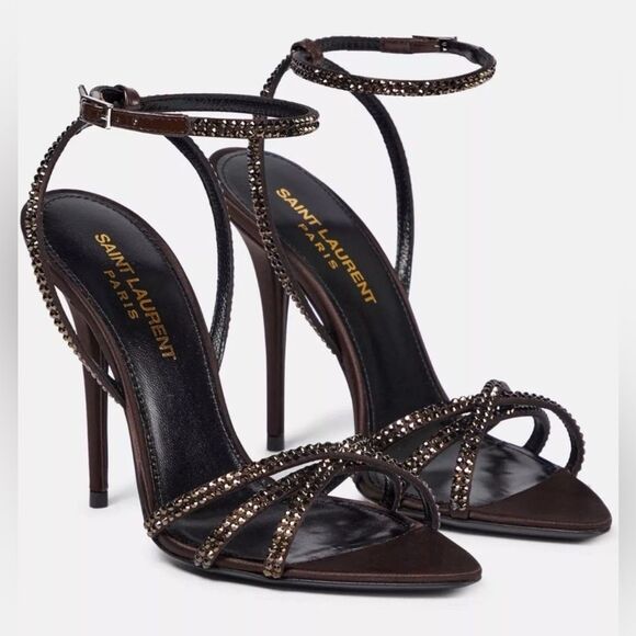 Saint Laurent Ava Sandals in Crepe Satin with Rhinestones size 37.5 - Picture 1 of 16